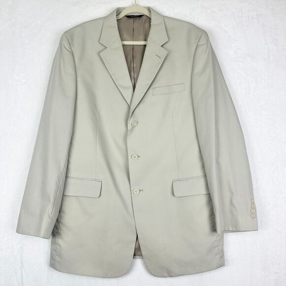 Jos A Bank Blazer Size 44L Long Cotton Blend Tan Three Button Sport Coat Classic - Picture 1 of 7